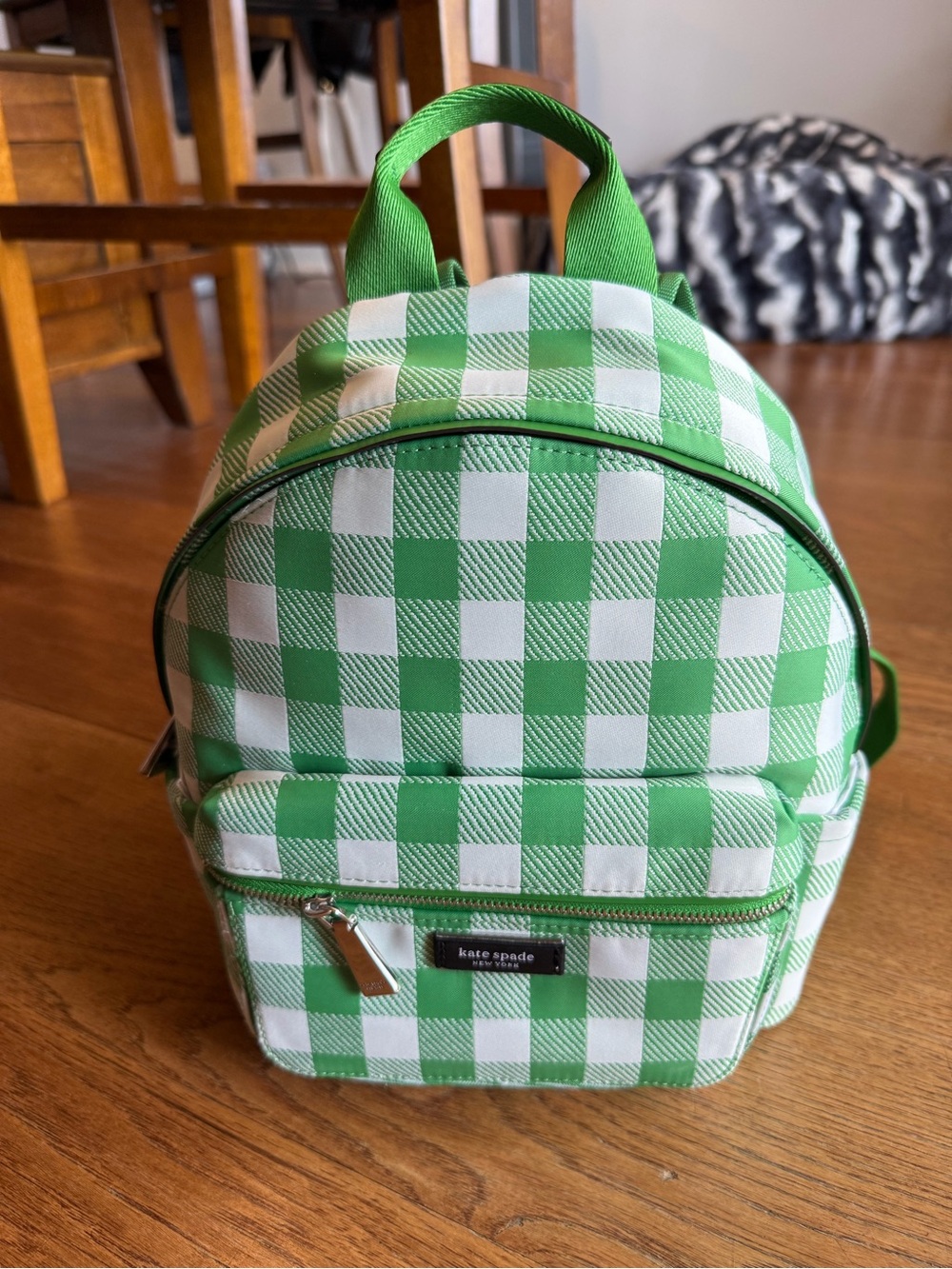 Kate Spade Sam Icon Gingham Printed Fabric Small Backpack Candy Green